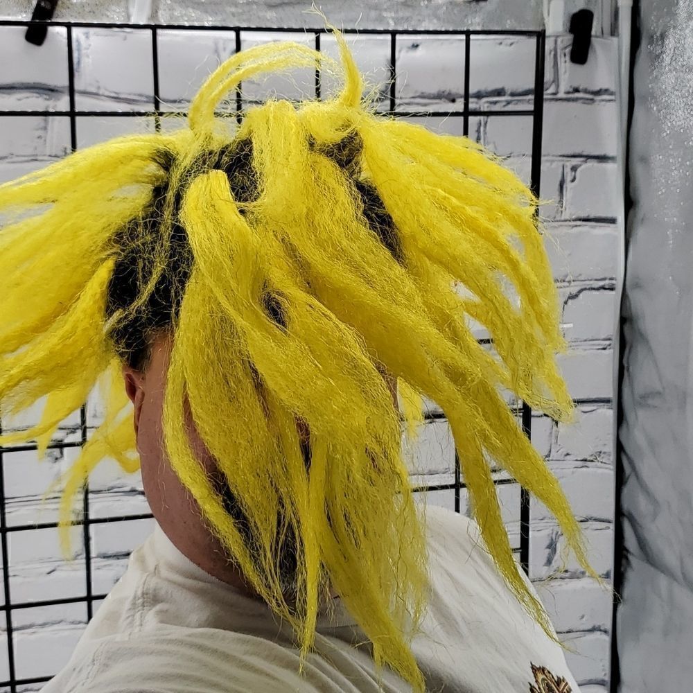 Halloween Costume Hair Wig black wig with yellow frizzy hair